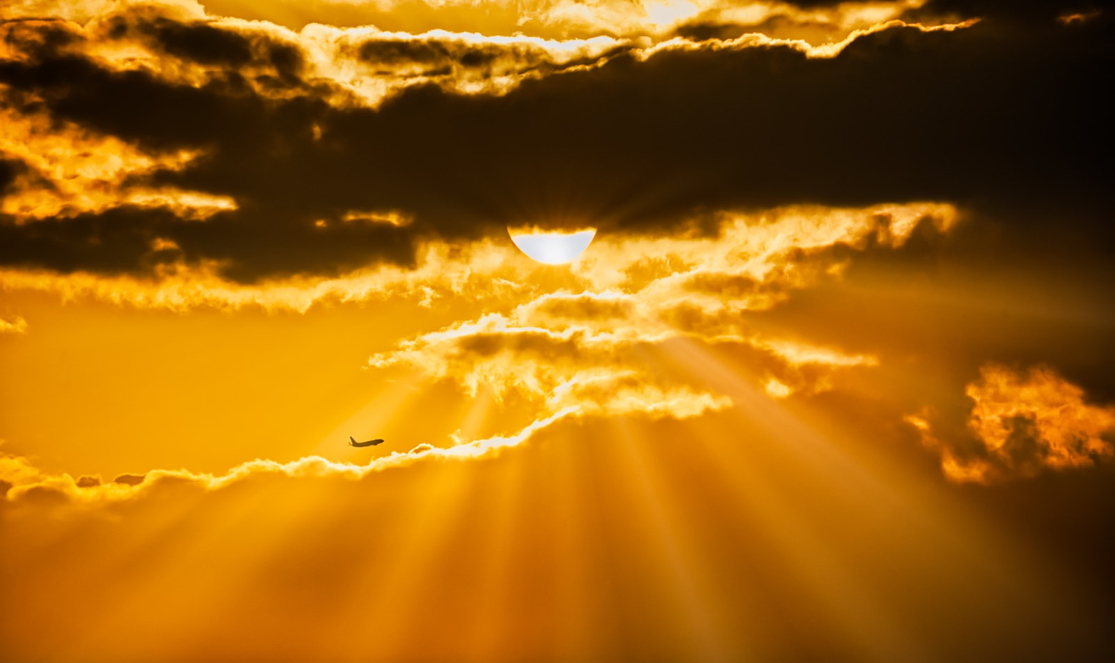 Airplane Flying During Golden Hour