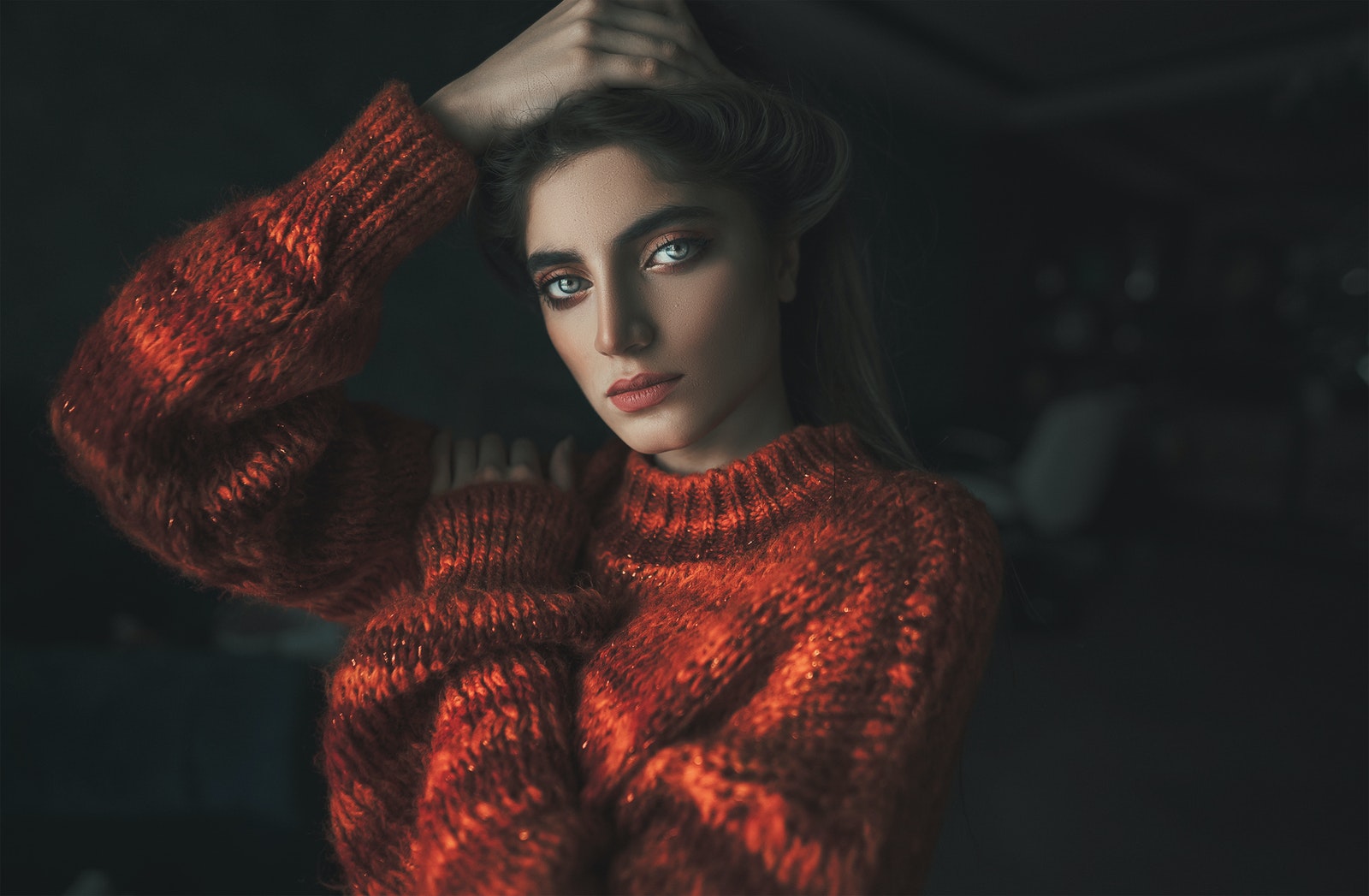 Beautiful woman in a red sweater