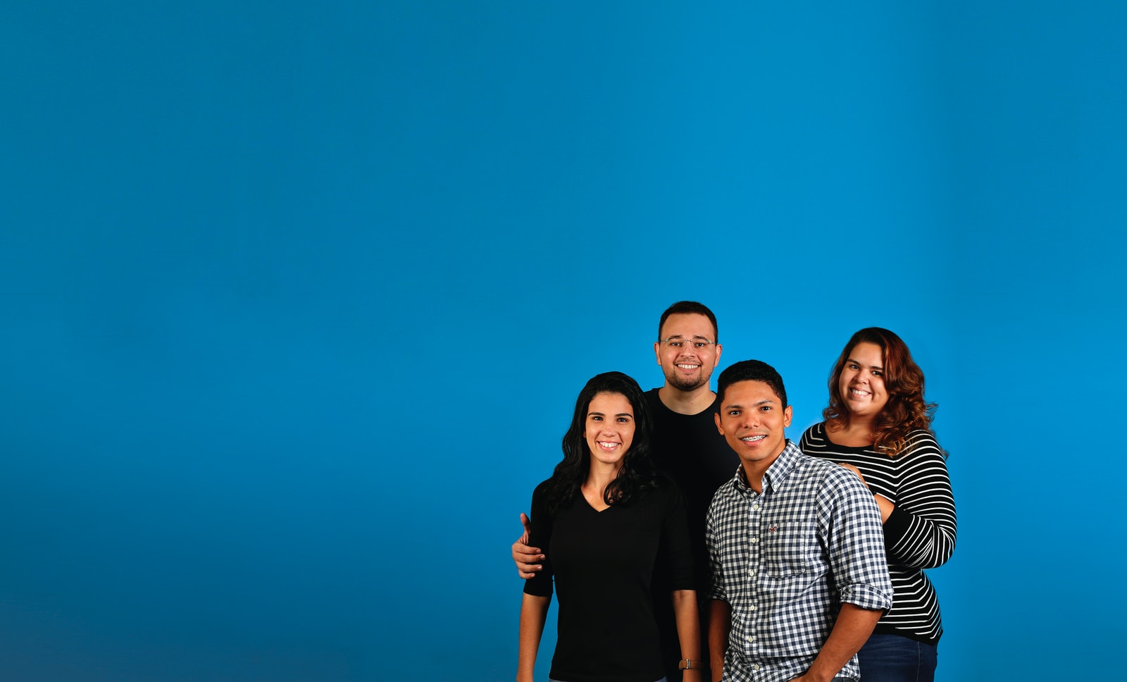 family photo with blue background